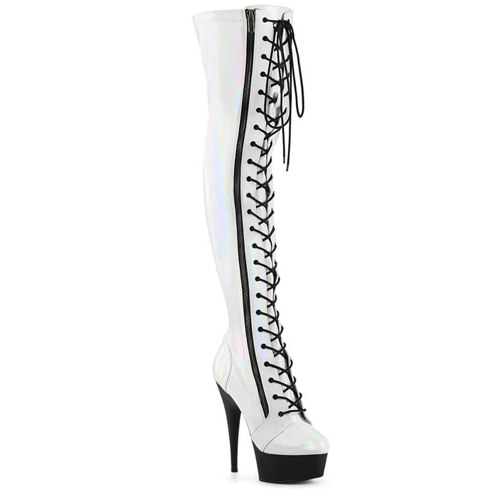 Pleaser - DELIGHT3029 Platform overknee Boots - White/Black Product image